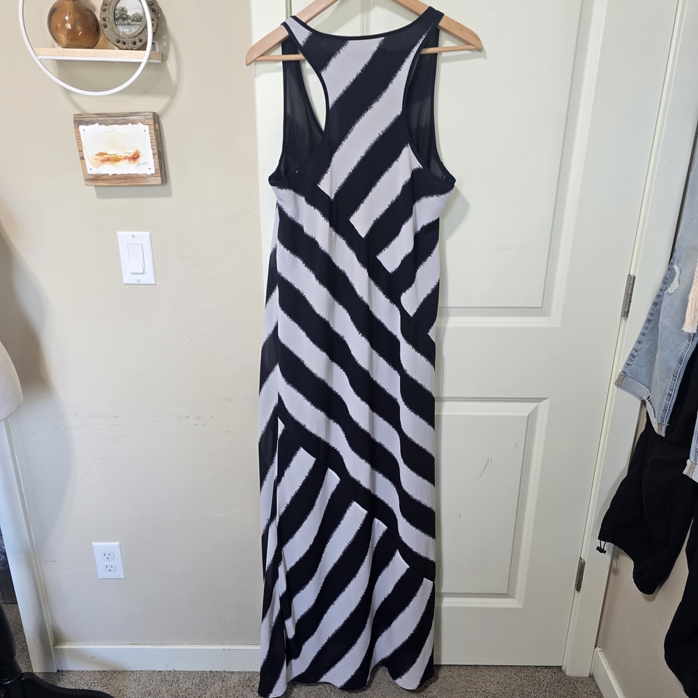 Michael Kors Black and White Stripe Tank Maxi Dress Large Coastal Resort Summer - Picture 3 of 10